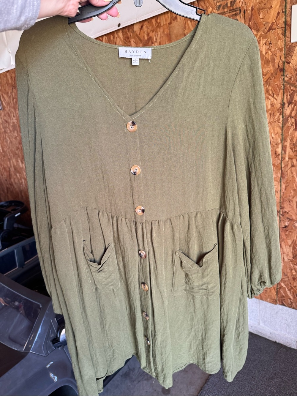 Hayden Olive Green Button-Front Tunic Dress